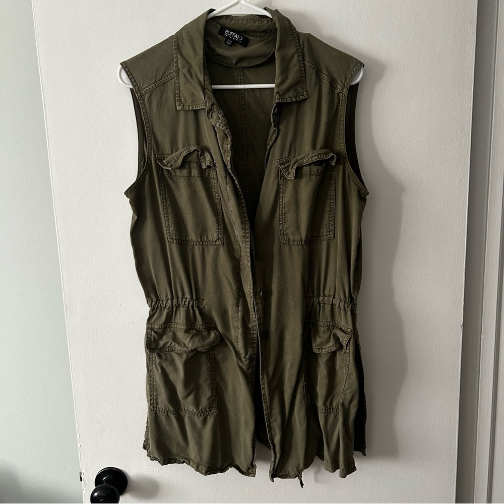 Buffalo David Bitton Green Sleeveless Vest with Adjustable Waist